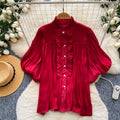 French chic lantern sleeve ruffle blouse - women's summer top: soft, breathable, high-end design, perfect for work