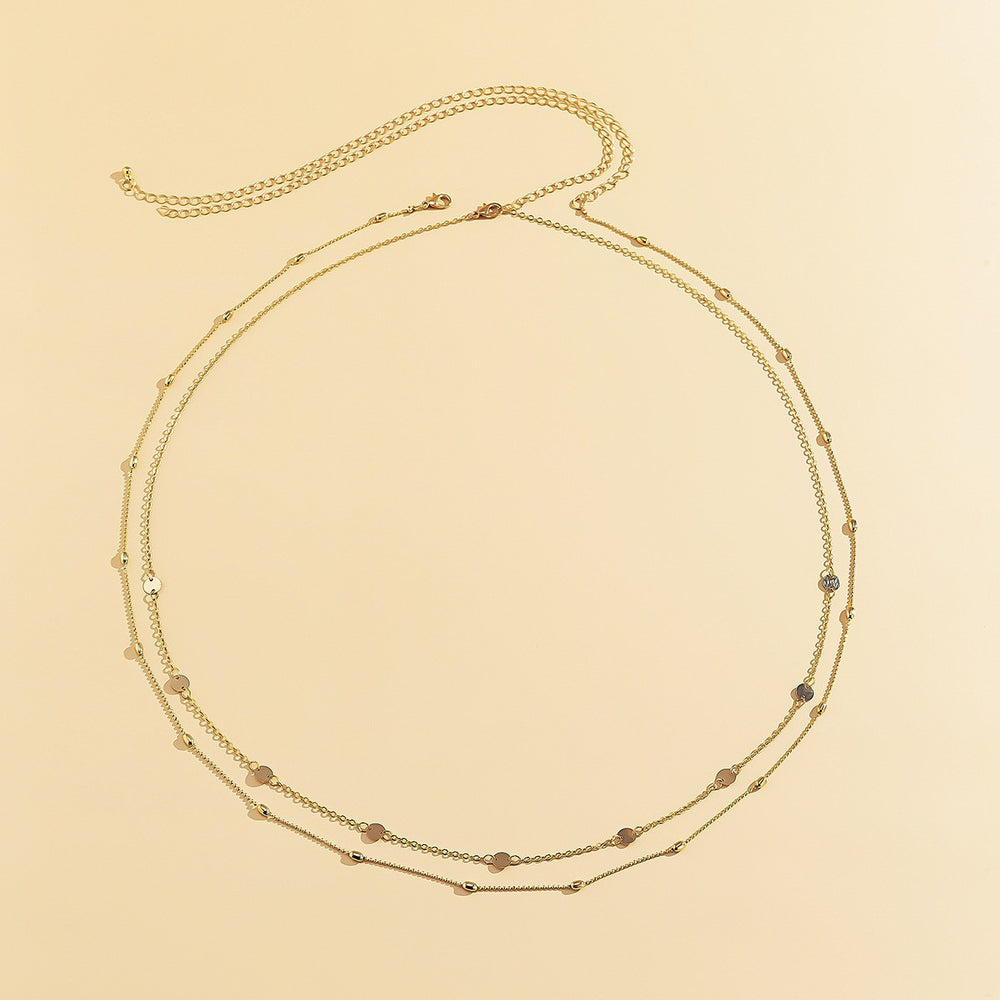 Retrosexy double-layer geometric disc metal chain waist chain female fashion street style fashionpatchworksuit body chain