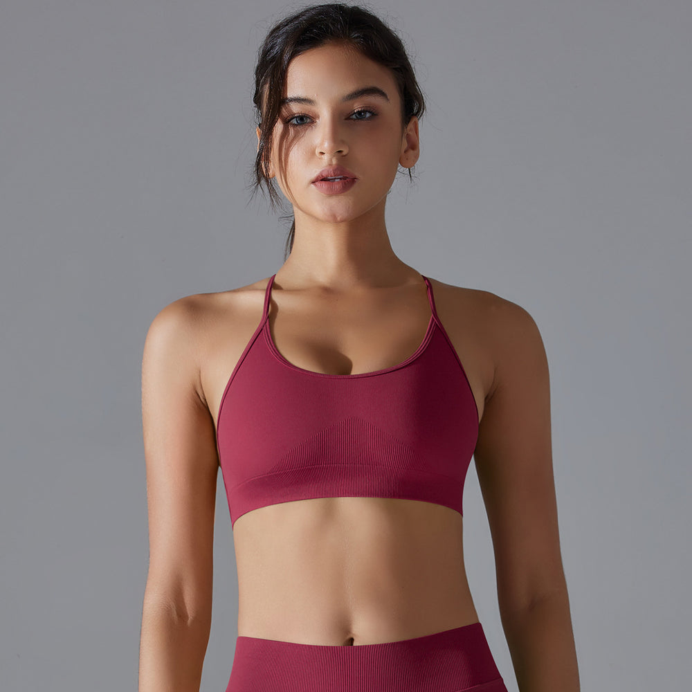 seamless pure color cross back tight high elastic sports intimates yoga clothes running fitness yoga bra for women