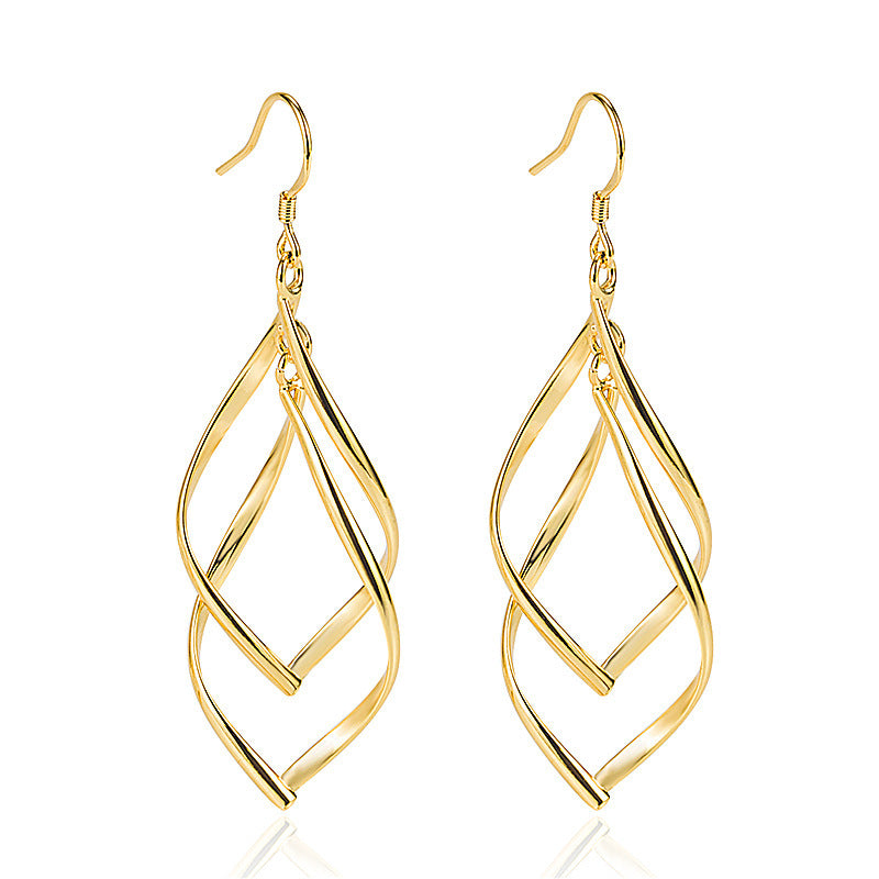 European and american cross-border earrings, gold-plated double-ring buckle earrings, earrings, european and american creative long double-twist tassel earrings