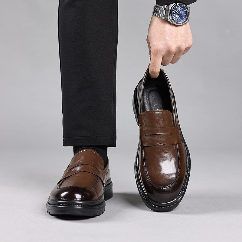 Genuine leather men's loafers - business casual slip-on shoes, versatile, trendy, and comfortable