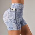 Spring new dopamine print high-waisted yoga shorts - women's tummy control, butt-lifting workout shorts for running