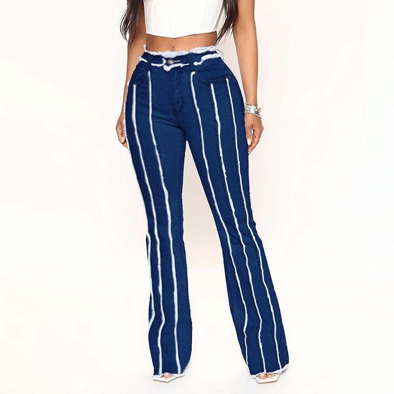 Export raw edge jeans for women, hot-selling european and american raw edge stretch jeans, plus size washed bearded women's jeans