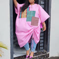 European and american cross-border african women's clothing  spring new arrival: elegant casual loose plus size pink striped dress