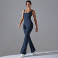 New arrival cross-border pure color beautiful back hip lifting longsilm wide leg jumpsuit sports running fitness jumpsuit yoga wear