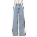 new european and american style fashion denim patchwork three-stripe wide-leg jeans casual stretch straight-leg trousers