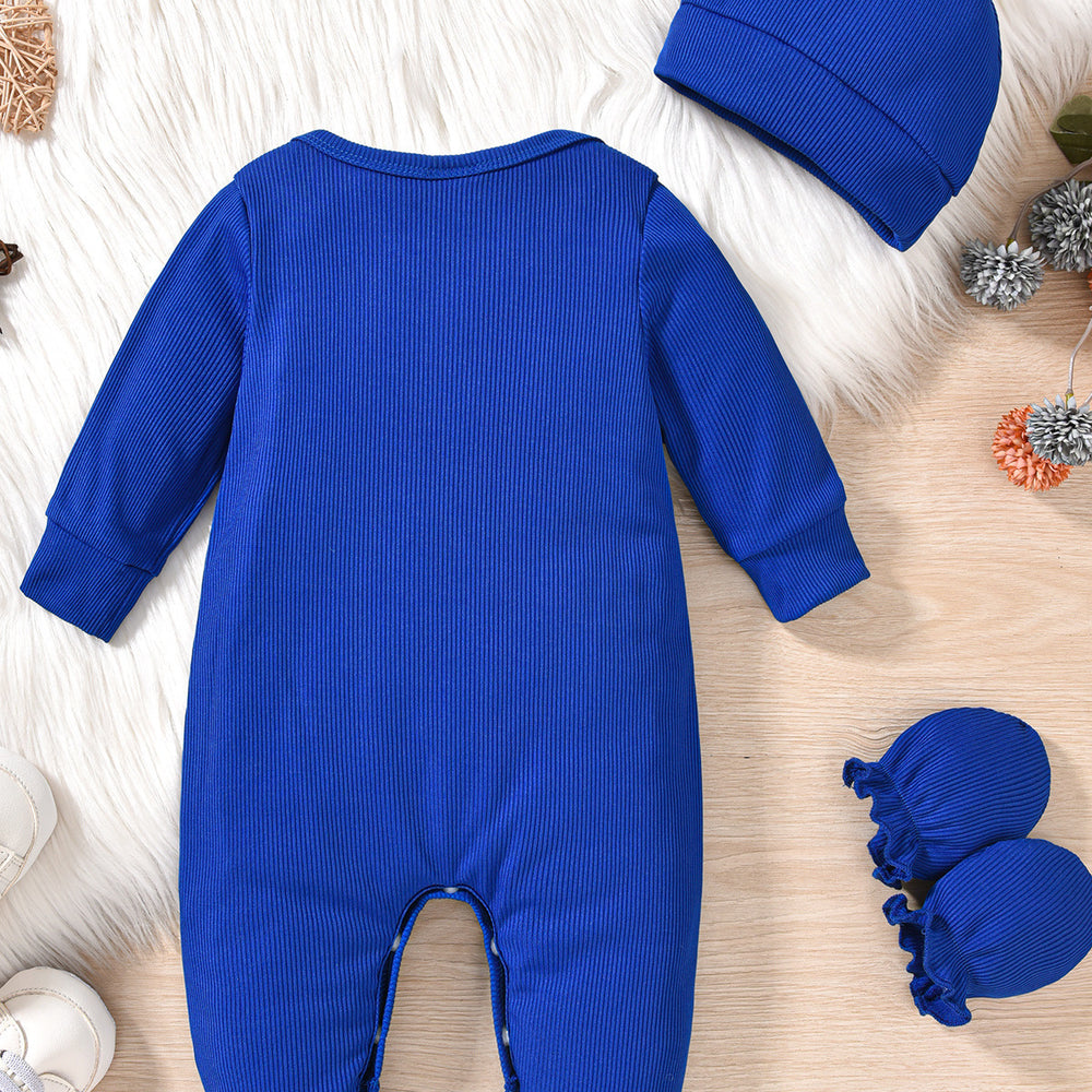Baby boy letter print romper hat and glove set