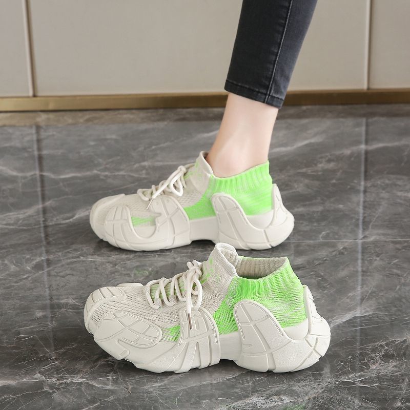 Breathable flyknit sock sneakers women's shoes 2025 new yeezy style chunky sole athletic casual shoes soft sole non-slip running shoes for women