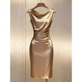 Women's new summer french chic elegant satin sleeveless slim-fit midi dress - perfect for going out and dating