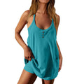 new women's casual solid color camisole v-neck button-up sleeveless dress set for cross-border