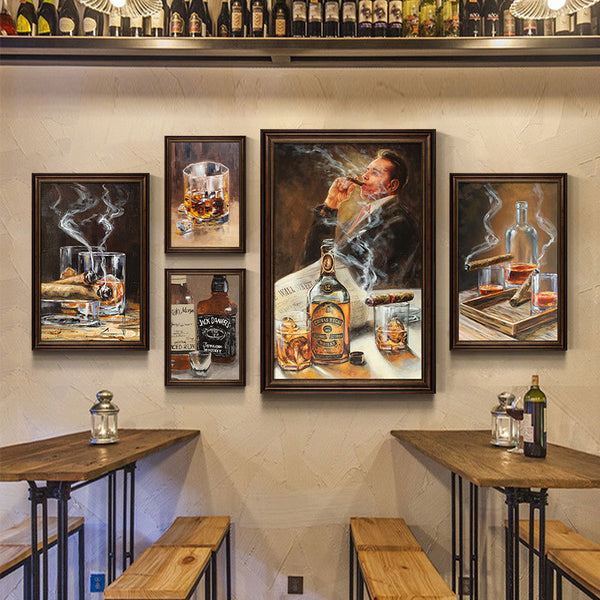 American industrial style bar hanging picture cigar bar decorative picture retro whiskey oil painting western restaurant clear bar hanging picture