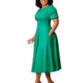 D3373  new arrivalfashionelegantelegance round neck puff sleeve large skirt mid-length exportdress