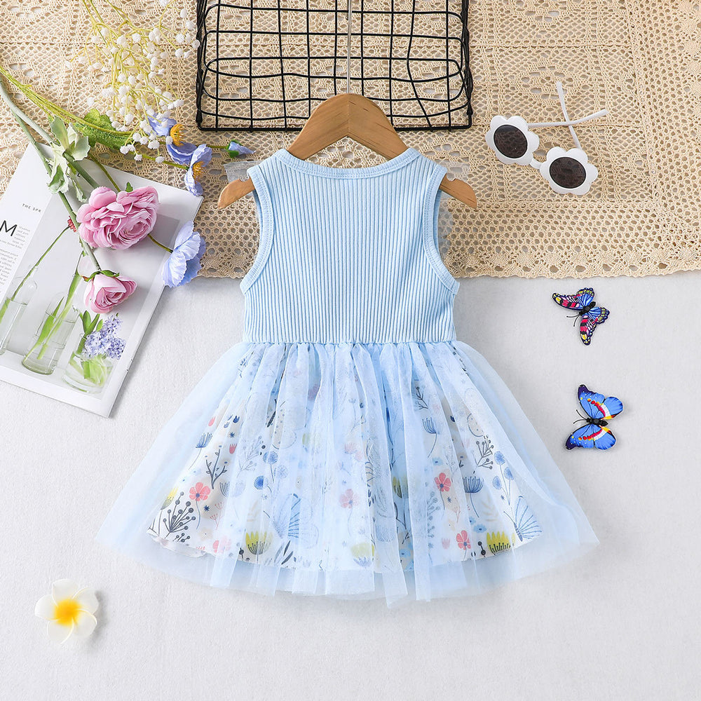 new arrival: mesh princess dress - fresh blue floral print dress