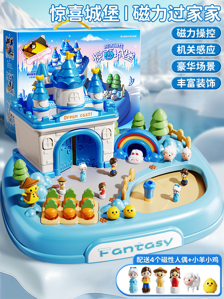 Girls' magnetic pretend play toy set - elsa princess castle (3 castles) - perfect birthday gift for 6-year-olds and 5-year-olds