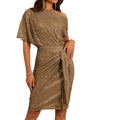 european and american cross-border women's beaded and sequined party club one-shoulder ruched evening gown fashion dress