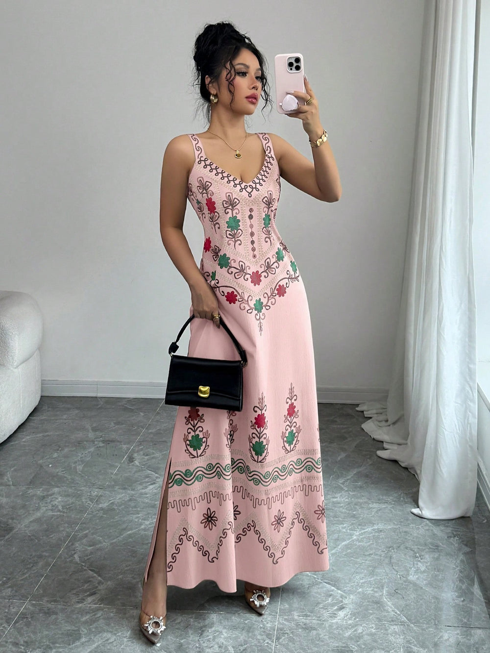 Amazon fashion cross-border women's retro sweet new slit dress