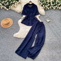 Lazy style pink shirt loose pantstwo-piece set women's summer light and breathable waist tie backfashionableelegantsuit