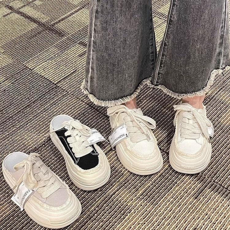 ins Korean version of dad shoes women's 2023 summer new student platform sports shoes women's casual bag head canvas half drag