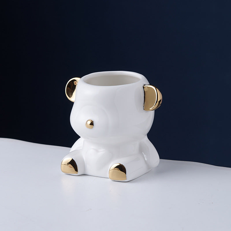 Bear fruit fork suit high-looking electroplated ceramic storage jar stainless steel fork spoon combination fruit pick jar wholesale