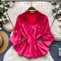 Korean style orange skin-friendly breathable casual fitted shirt - women's summer long sleeve commute style, slimming and figure-flattering top