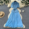 French chic yellow turn-down collar lace patchwork dress - women's summer elegant commute pleated maxi dress