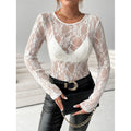 European and american cross-border  new arrival: elegant single-layer lace bralette slim-fit round neck long sleeve top