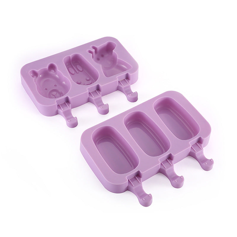 Factory direct, ready-to-ship: diy cartoon ice pop molds - new 3-cavity silicone ice cream molds with lids