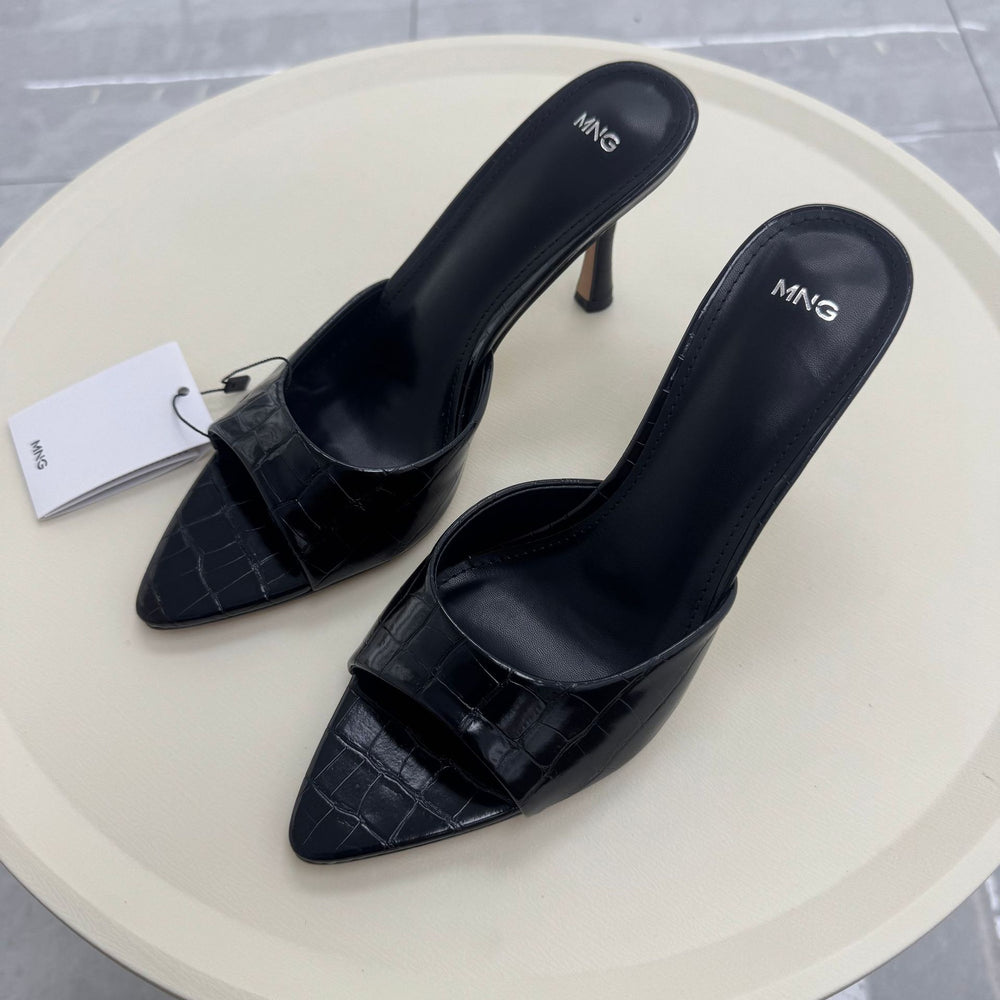 Mng2026 summer new women's shoes black suede mules high heel sandals women's stiletto heel slides