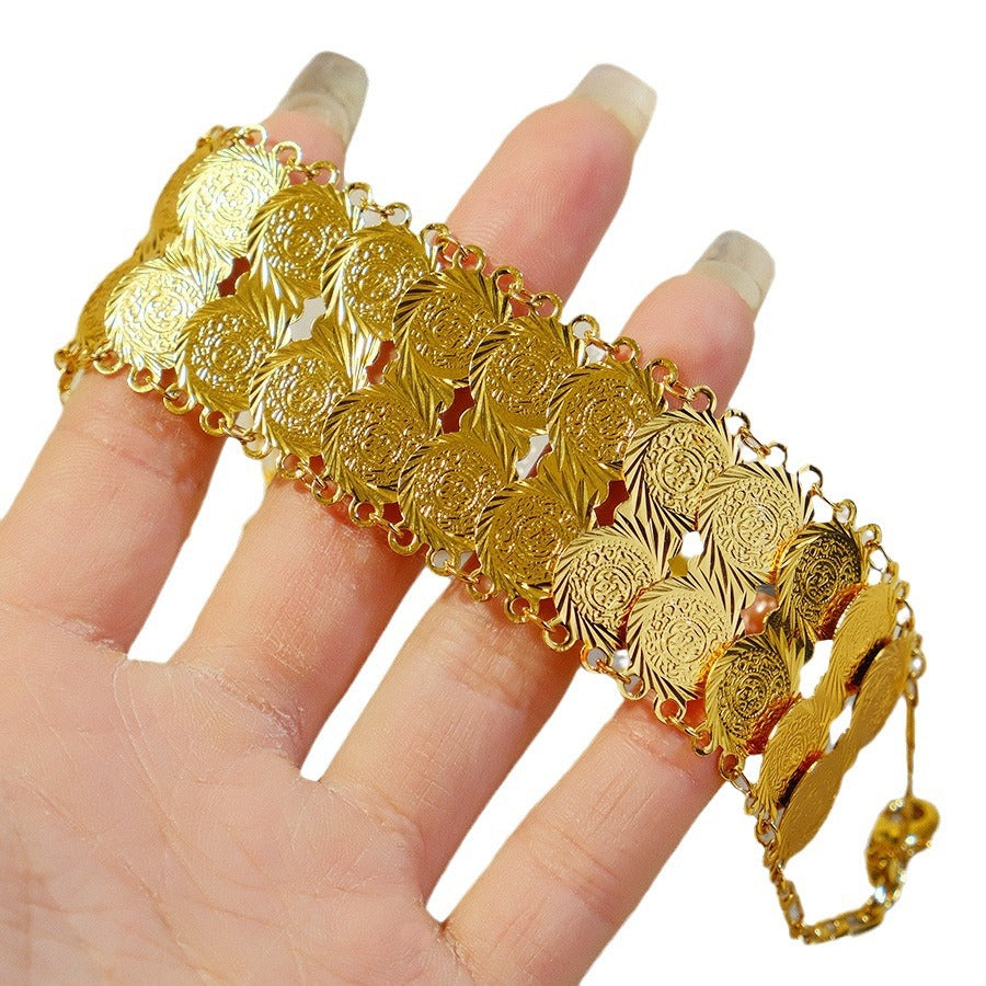middle eastern luxury coin 3cm bracelet gold-plated copper jewelry accessories bridal wedding birthday gift