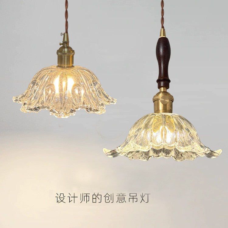 Japanese Internet celebrity flower glass chandelier French retro walnut restaurant bar chandelier B & B aisle lighting