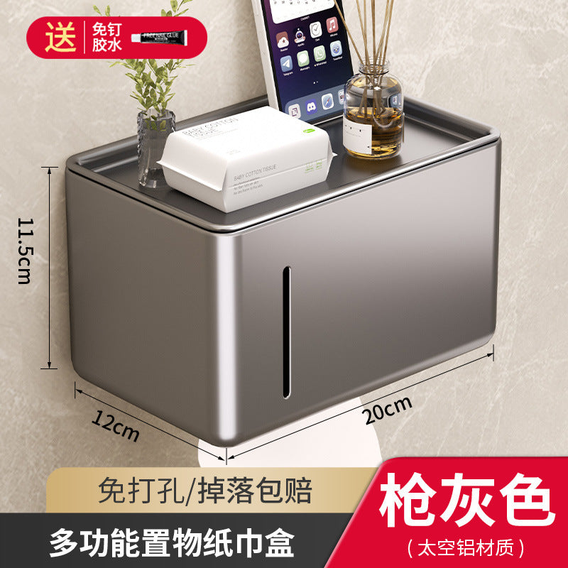 Gun Ash Toilet Tissue Box No Punching Waterproof Wall Mounted Toilet Roll Paper Drawing Toilet Paper Toilet Paper Shelf