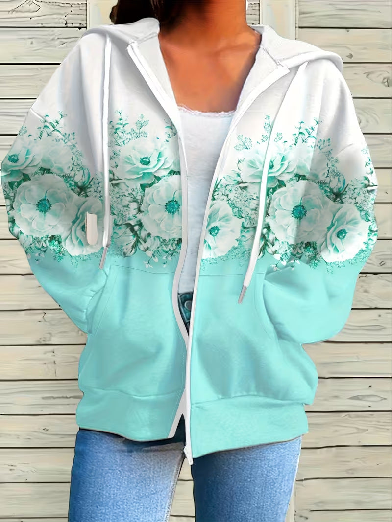 hot-selling plus-size women's zip-up hoodie, new casual long-sleeve hooded sweatshirt jacket, dropshipping available