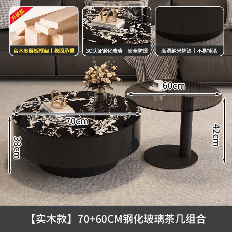 Luxury designer italian minimalist high-end living room home small apartment round glass combination coffee table