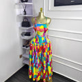 European and american cross-border women's fashion  autumn new sleeveless camisole bandeau printed ruched elegant long dress