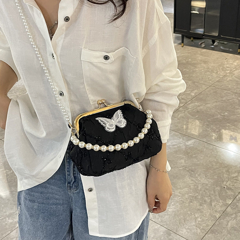 Foreign trade new Chinese embroidery small bag women's 2025 summer new fashion pearl chain mouth gold bag versatile messenger bag