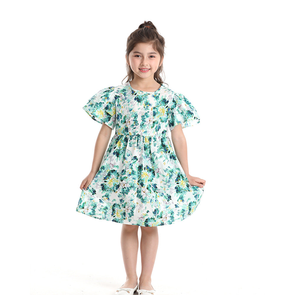 Korean style floral short-sleeve shirt set for kids - cotton casual outfit for boys and girls, matching family sets for siblings