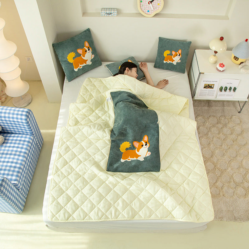 Cartoon chenille throw pillow blanket - dual-use office nap pillow, car travel foldable dopamine pillow blanket