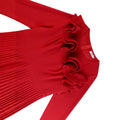 New plus size solid color midi pleated skirt ruffle collar long sleeve round neck elegant dress