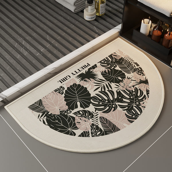 Imitation linen woven semicircular bathroom floor mat household absorbent quick-drying toilet toilet floor mat door non-slip carpet