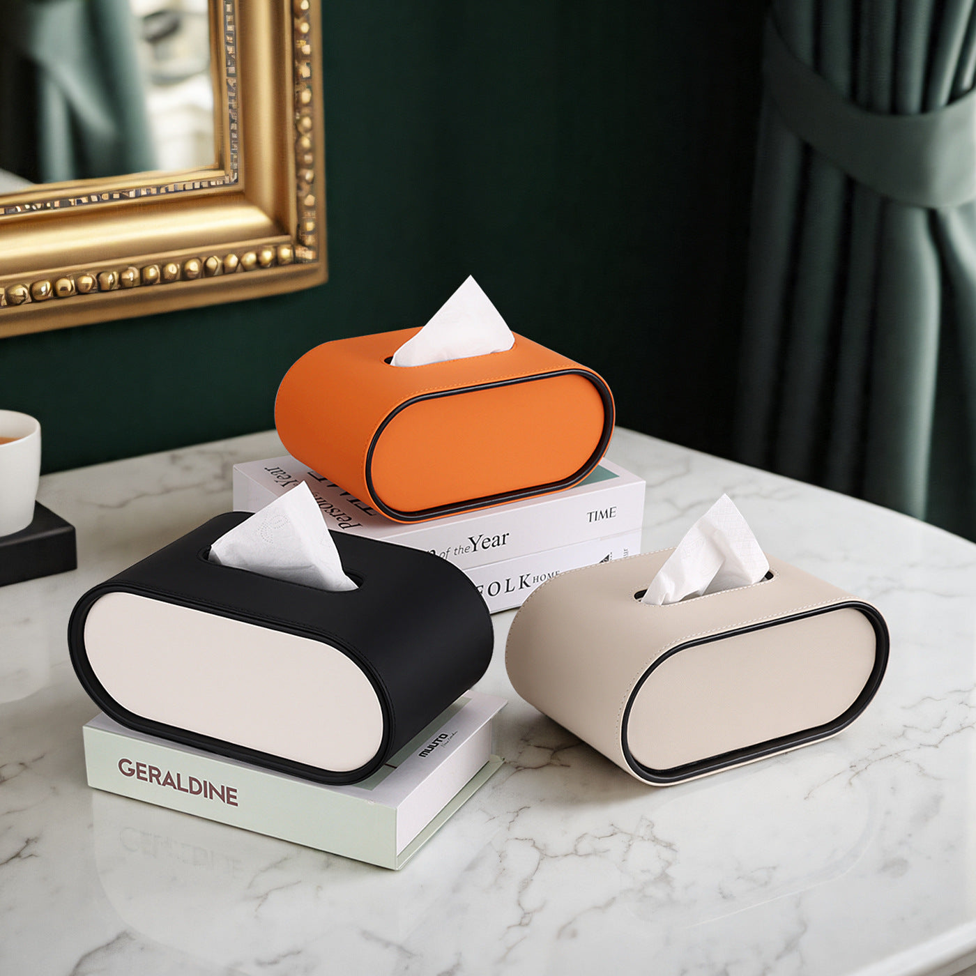 Oval tissue box, living room, high-end home dining room, creative light luxury coffee table, desktop remote control, storage and paper drawing