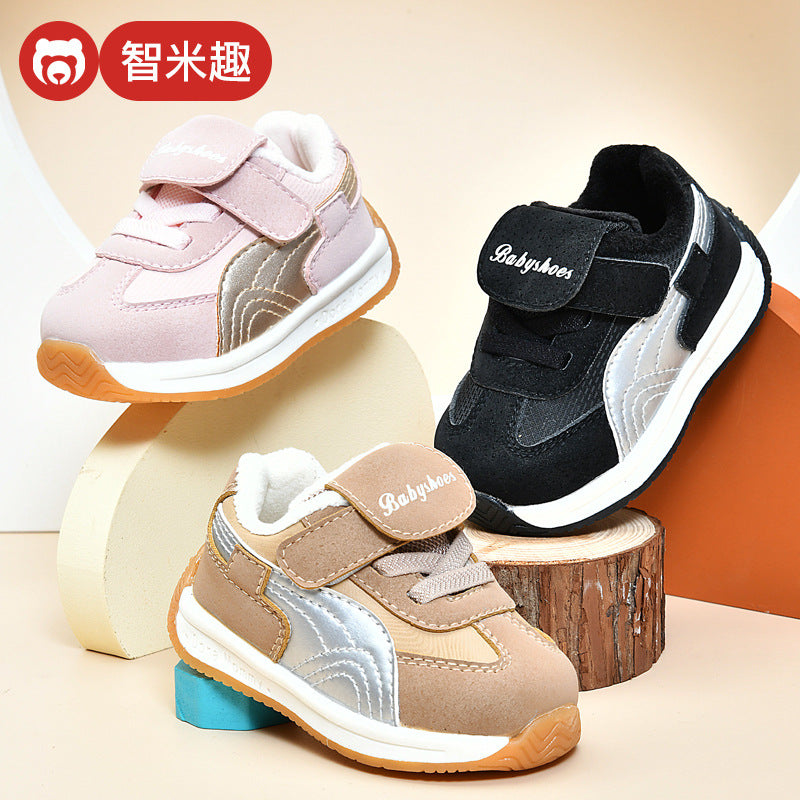 Toddler shoes for baby boys 0-1-3 years old, autumn/winter infant and toddler shoes for baby girls, soft sole functional fleece-lined thickened cotton shoes