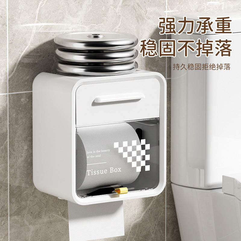Bathroom tissue box wall-mounted waterproof punch-free toilet paper holder tissue dispenser tissue rack tissue storage