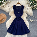 Korean style u-neck sleeveless knitted floral dress - women's 2026 summer new arrival, slim fit, figure-flattering, elegant a-line dress for work and casual wear