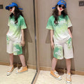 Girls' summer outfit  new style: trendy two-piece set for little girls and big kids - lightweight short-sleeve t-shirt and shorts