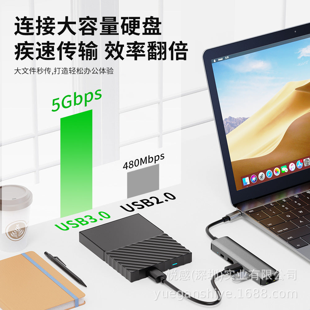 type-c docking station usb hub3.0 converter notebook driver-free network card five-in-one docking station