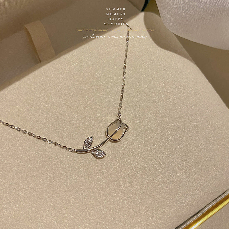 Cat's eye tulip titanium steel necklace - trendy, chic, and luxurious french-style choker necklace - korean-inspired accessory