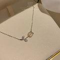 Cat's eye tulip titanium steel necklace - trendy, chic, and luxurious french-style choker necklace - korean-inspired accessory