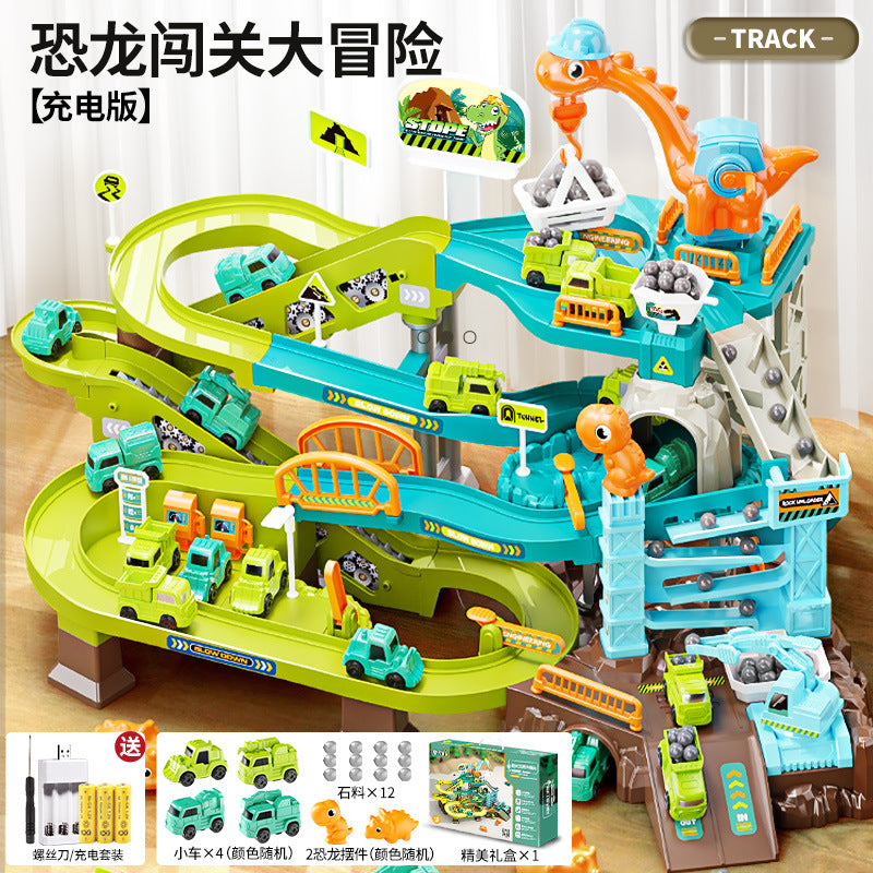 Electric engineering rail car sliding train parking lot car breakthrough adventure boy educational kids toy