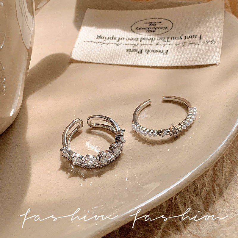 Micro-paved zirconia open ring - women's luxury, unique design, high-end feel, index finger ring, fashionable, minimalist, versatile jewelry accessory