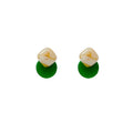 Vintage geometric deep green square stud earrings - minimalist chic, unique design, fashionable and versatile jewelry